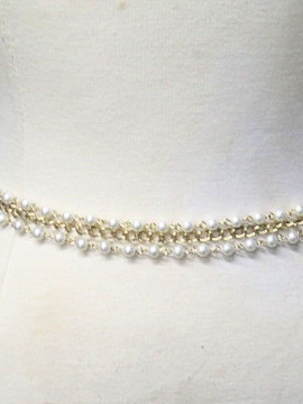 Vintage Faux Pearl Gold Tone Chain Wrap Belt Adjustable Waist Belt